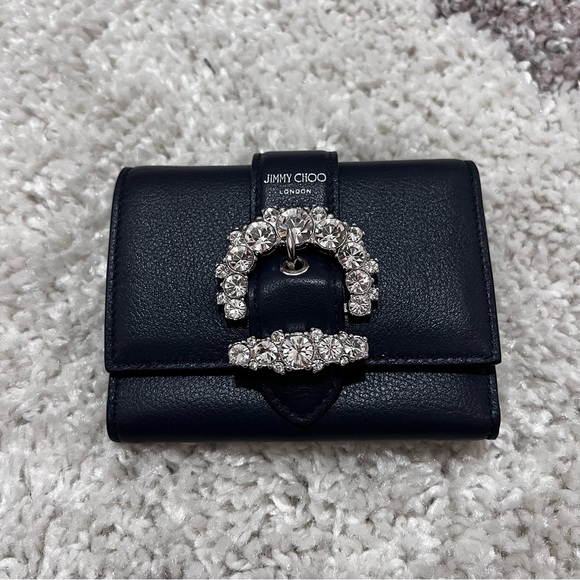 Jimmy Choo Cheri Cosmos Leather CZ Jewel Card Holder Small Trifold Walle… - Picture 1 of 6